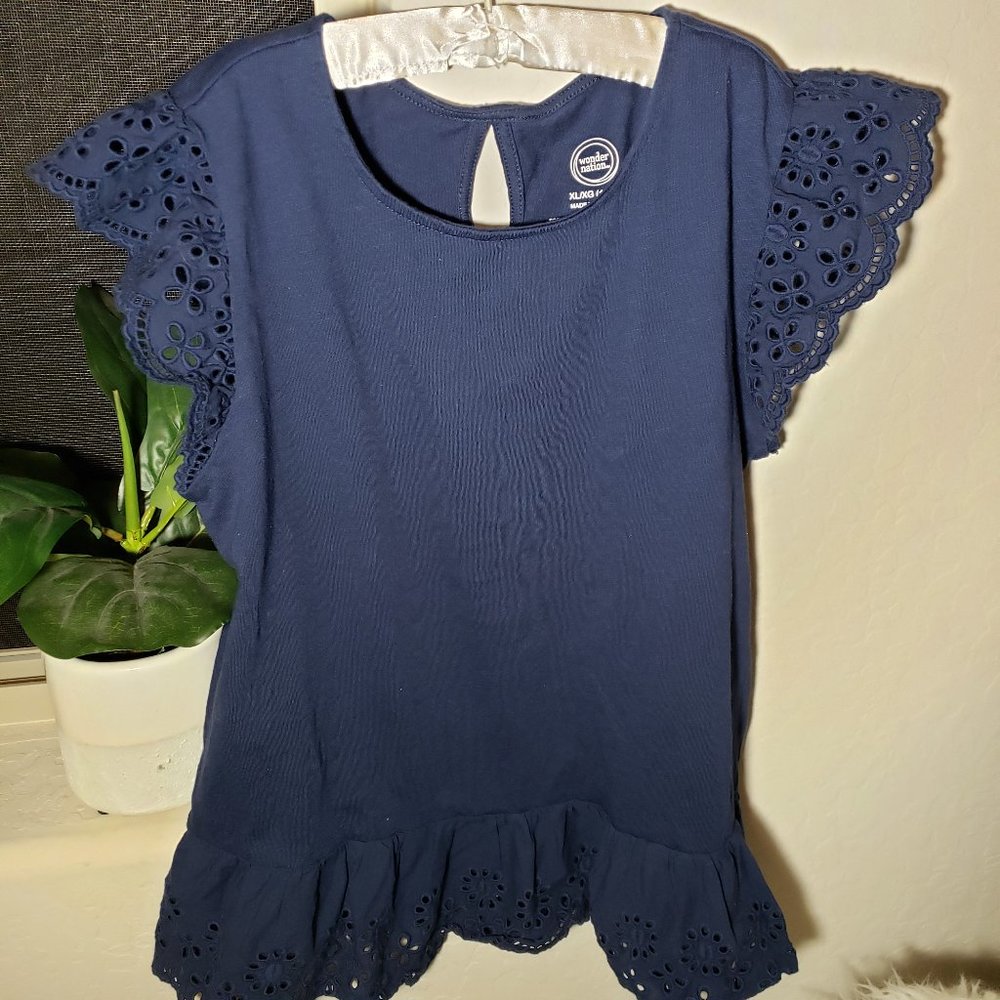Girls Navy Short Sleeves Top